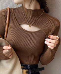 ニット・セーター | ニットトップス 胸開き プチハイネック