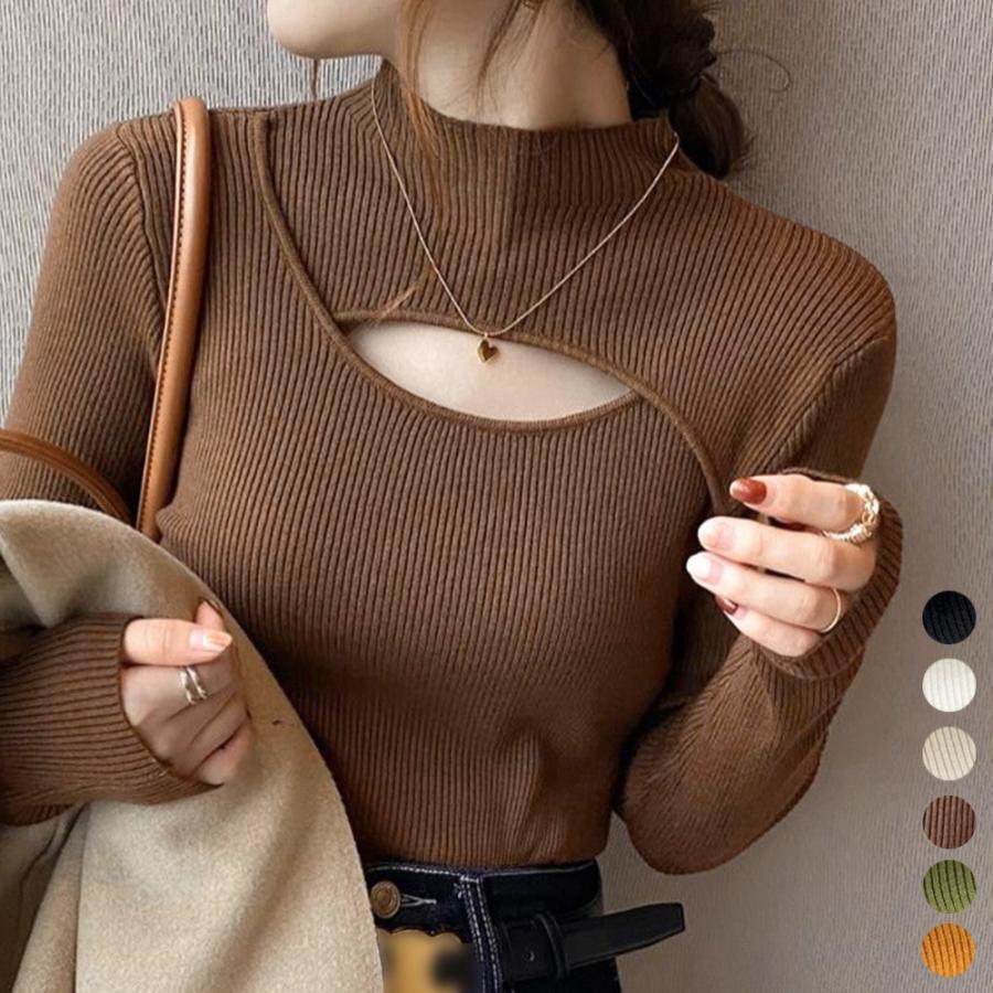 ニット・セーター | ニットトップス 胸開き プチハイネック