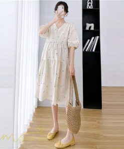 ワンピース | マタニティレディース 着痩せ 半袖 サマーマタニティウェア 上品 Aライン ゆる大きいサイズ お出かけ 韓国風 Vネック 妊婦服