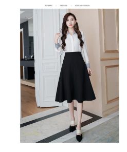 スカート | Aラインフレアビジネスフォーマル OL オフィス 黒ハイウエスト エレガント ヒップアップ シルエット 着痩せ