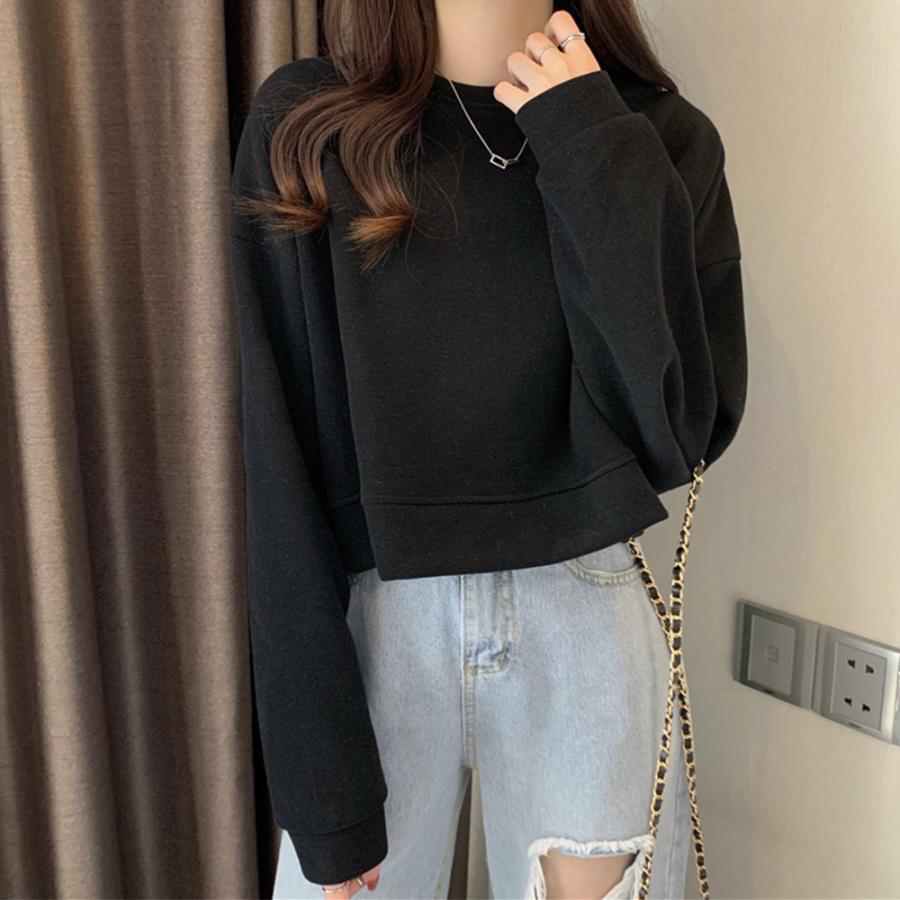 Tシャツ・カットソー | ショート丈スウェット レディース 韓国風