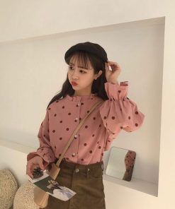 シャツ・ブラウス | 長袖ブラウス レディースシャツ 春物 夏服 羽織り 前開き 可愛い ドット柄 フレア トップス 綿麻 女の子 20代30代