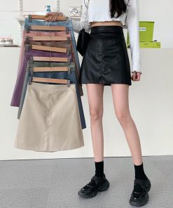 スカート | 13色pu台Aラインミニ秋冬タイトハイウエスト ヒップアップ 合皮レザー 裏地付き 無地 安全性 セクシー
