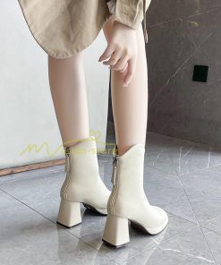 ショートブーツ | ブーツ レディース シューズ 靴 太ヒール チャンキーヒール ブーティー スクエアトゥ 合皮ブーツ コスプレ 後ろファスナー PUブーツ くつ COS