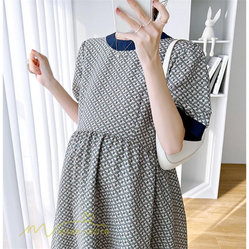 ワンピース | マタニティレディース マタニティウェア 夏 韓国風 Aライン 半袖 柄 産前 マタニティ サマー送料無料 膝丈 お出かけ 大きいサイズ 上品