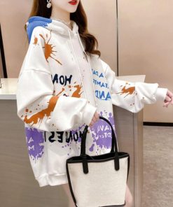 パーカ | レディース 秋冬 ペイント柄 スウェット ポケット付き 韓国風 長袖トレーナー 裏起毛 フード付き おしゃれ パーカー プルオーバー