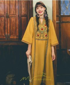 マキシ | 七分袖 ワンピース 綿麻ワンピース ロングワンピース レディース 夏秋 Aライン ゆったり 体型カバー おしゃれ きれいめ 休み 旅行 お出かけ 上品 刺繍 リゾート