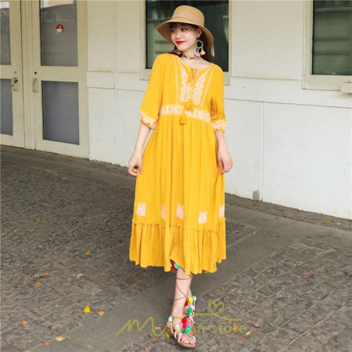 マキシ | ワンピース きれいめ レディース 夏 秋 ロング 上品 大人 七分袖 お出かけ 高見え 赤 白 黄色 上質 20代 50代 40代 ゆったり リゾート 30代 旅行 体型隠し