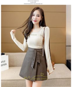 スカート | ミニレディース Aライン タイト フェイクレザー リボン ショート丈 カジュアル お出かけ 通勤 韓国風 2022秋冬 オシャレ 新作 着回し