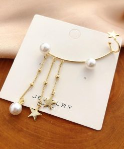 その他アクセサリー | イヤーカフピアス ロング イヤークリップ パール イヤーカフ レディース アシンメトリー 星モチーフ チェーンピアス