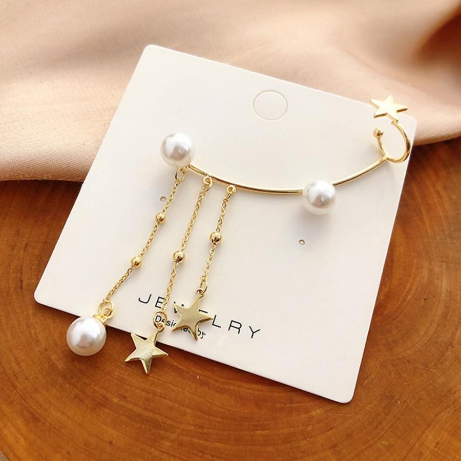 その他アクセサリー | イヤーカフピアス ロング イヤークリップ パール イヤーカフ レディース アシンメトリー 星モチーフ チェーンピアス