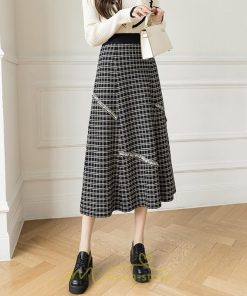 スカート | ロングチェック柄 ニット きれいめ レディース ロング丈 女子会 デート 20代 30代 40代 50代 秋 あったか お出かけ 冬 フレア 高見え 細見え
