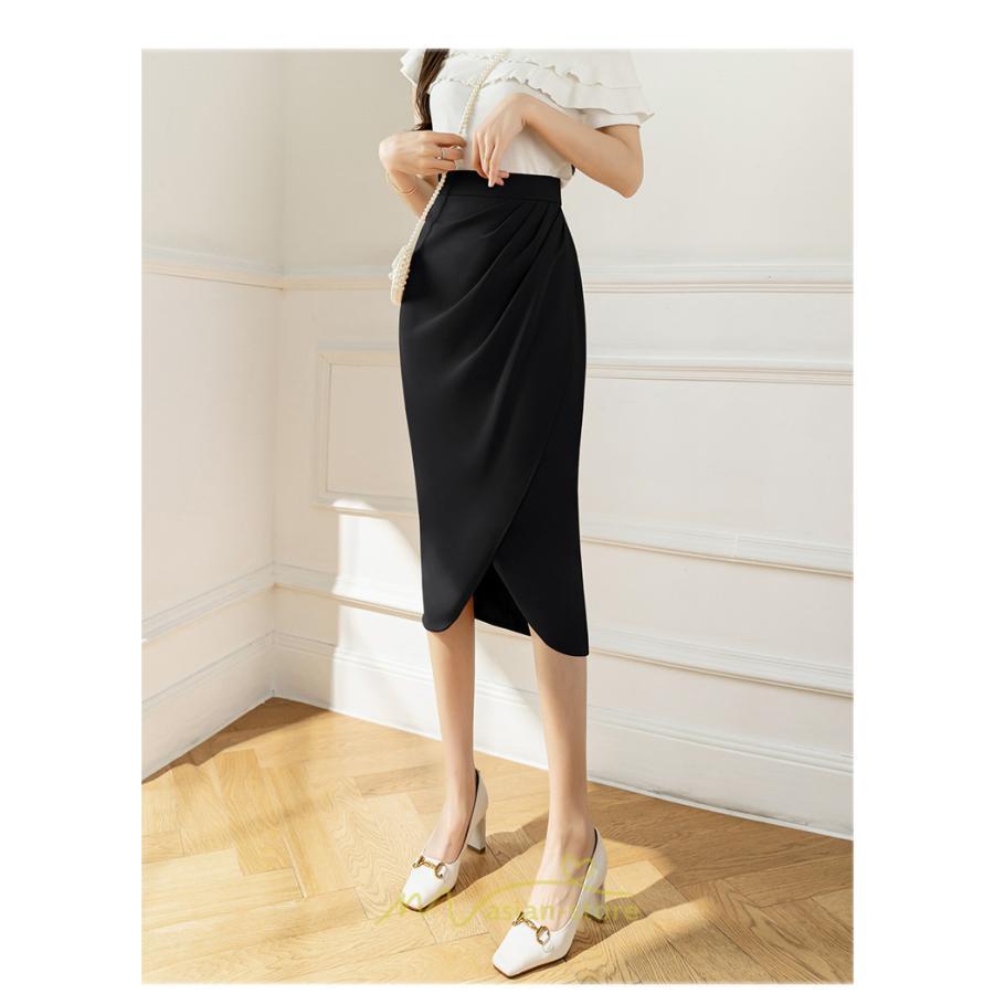 スカート | スリット入り 膝下 ひざ下 レディース ボトムス オフィス カジュアル 美脚 セクシー スリット 黒 ベージュ 脚長 ピンク ハイウエスト 通勤 春夏秋冬 OL