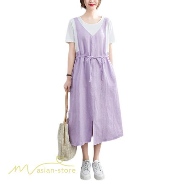 マキシ | ワンピース ロングワンピース レディース 重ね着 半袖ワンピース 切り替え 20代 30代 無地 上品 カジュアル 50代 40代 体型カバー Aラインワンピース 着痩せ