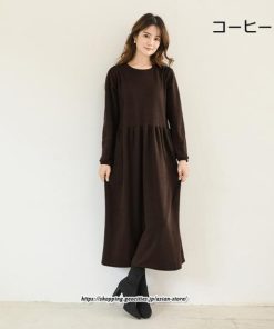 マキシ | ワンピース レディース ウエスト切替 スウェット素材 ロングワンピース タック入 L XL XXL シンプル カジュアル キレイめ 40代 通勤 オシャレ 50代 30代 20代