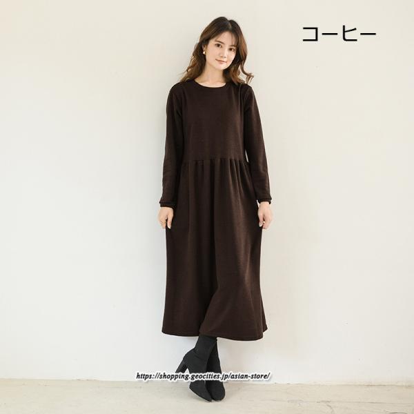 マキシ | ワンピース レディース ウエスト切替 スウェット素材 ロングワンピース タック入 L XL XXL シンプル カジュアル キレイめ 40代 通勤 オシャレ 50代 30代 20代