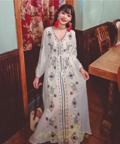 マキシ | ワンピース 長袖 レディース ロング丈 マキシ丈 綿麻 コットン リネン Aライン ゆったり 体型カバー 大人 可愛い 海外旅行 秋 夏 エスニック ナチュラル 春