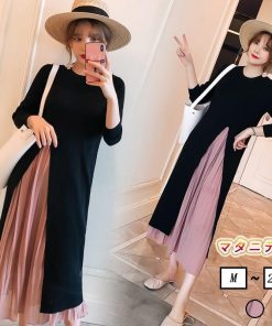 セール | 授乳ワンピース マタニティウェア ロングワンピース 切り替えワンピース 可愛い 秋服 レディース 長袖 秋冬 ヨコファスナー ママ 産前 授乳可 上品 産後