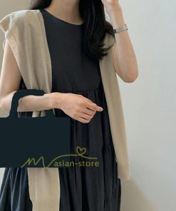 マキシ | ワンピース Aラインノースリーブマキシ丈ワンピース ビッグシルエット 無地 レディース ロング丈 体型カバー カジュアル 麻 綿 ゆったり 20代30代40代