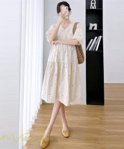 ワンピース | マタニティレディース 着痩せ 半袖 サマーマタニティウェア 上品 Aライン ゆる大きいサイズ お出かけ 韓国風 Vネック 妊婦服