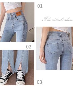 デニム | ハイウエスト デニムパンツ スリット韓国