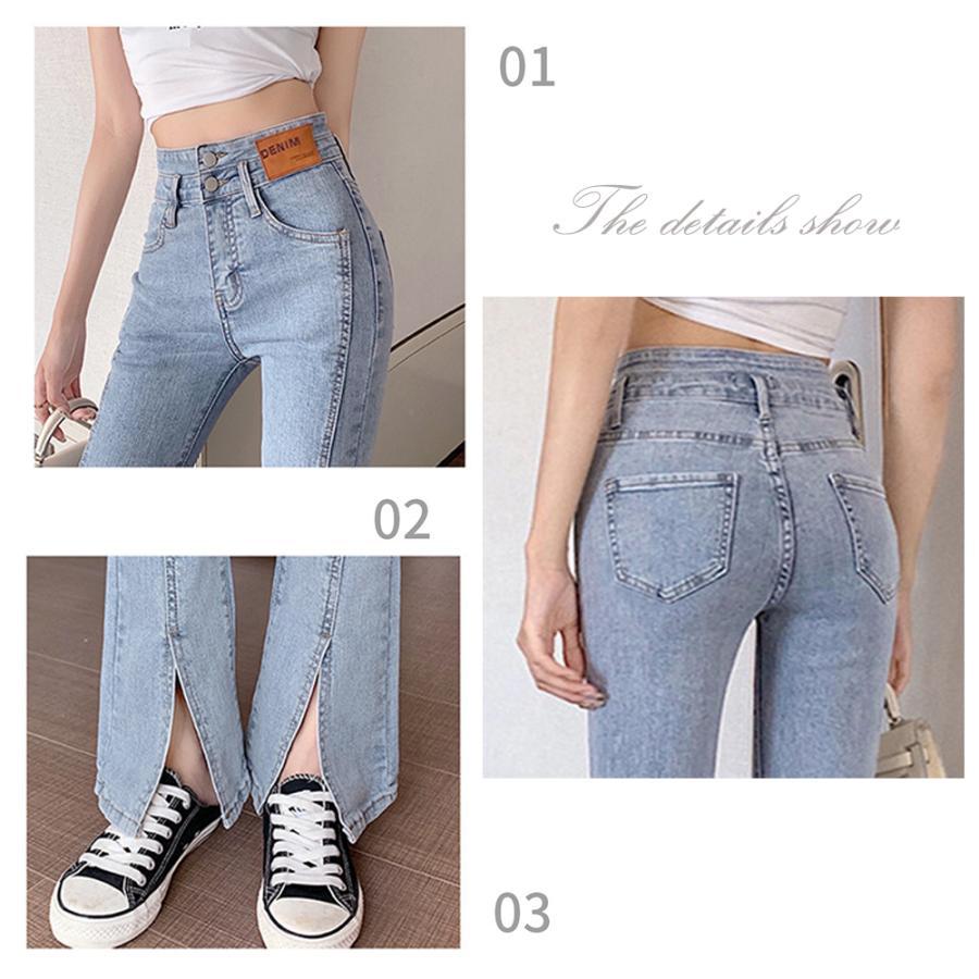 デニム | ハイウエスト デニムパンツ スリット韓国