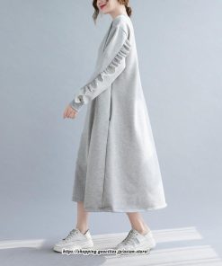 マキシ | ワンピース レディース ロングワンピース 長袖 無地 ゆったり 裏起毛 体型カバー パーカー風 シンプル キレイめ オシャレ 30代 40代 20代 50代　 お出かけ