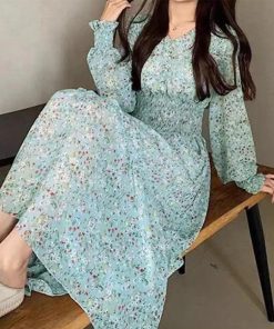 ワンピース | ウエストシャーリング花柄ロングワンピース