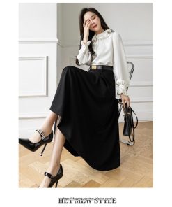 スカート | フレアロングロング丈 ミモレ丈 Aラインベルト付き 通勤 20代 30代 40代 50代 上品 コーデ 着痩せ 高見え 送料無料