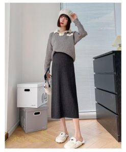 スカート | マタニティ秋 冬 レディース ニット妊婦服 産前 産後 着痩せ 裾口スリット 上品 マタニティウェア きれいめ ウエスト調整 コーデ