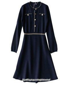 ミディアム | ニットワンピース レディース 40代 ワンピース 秋冬 長袖ワンピース 膝丈ワンピース ニットAラインスカート ロング丈 オシャレ通勤 30代50代 韓国風 大人上品