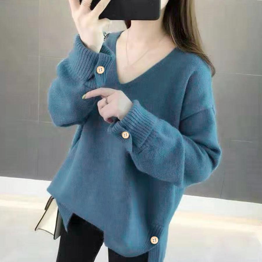 ニット・セーター | Vネック ニット ニットトップス プルオーバー 無地 ニットセーター スリット入り 秋冬 ニットソー レディース