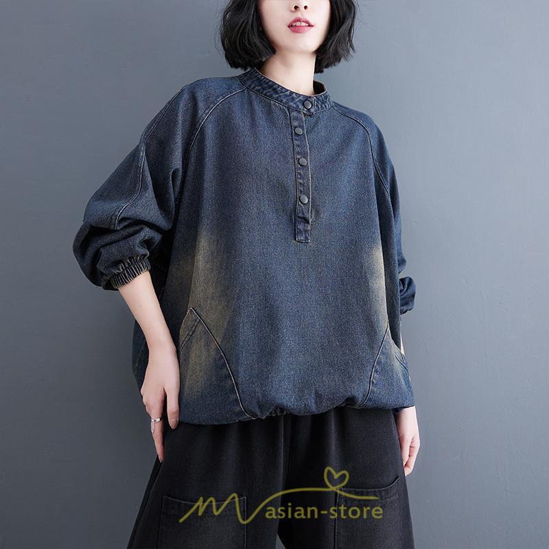 パーカー | デニム デニムレディース プルオーバー フード トレーナー チュニック ワンピース マタニティ 秋 冬 デニムワンピース 大きいサイズ