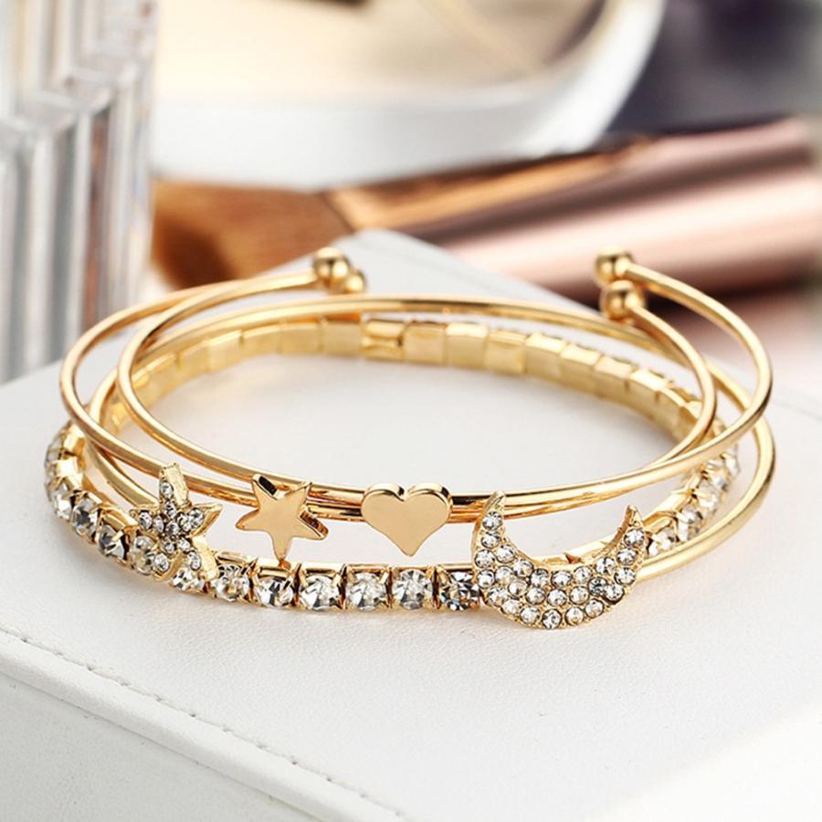 その他アクセサリー | 4点セット 星 カフブレスレット モチーフ ラインストーン 女友達 月 キラキラ カフバングル レディース 誕生日プレゼント アクセサリー