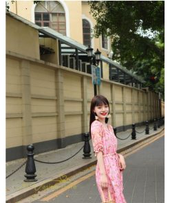 マキシ | ロングワンピース 五分袖 夏ワンピース 秋新作 Aラインワンピース マキシワンピース 花柄 プリント 旅行 ダンス ワンピース 30代40代 舞台 可愛い リボン