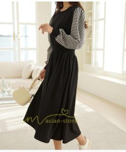 マキシ | ワンピース レディース 40代 ロングワンピース 春 夏 切り替え チェック柄 お洒落 長袖 ゆったり カジュアル 大きいサイズ 着痩せ 体型カバー 通勤 20代30代