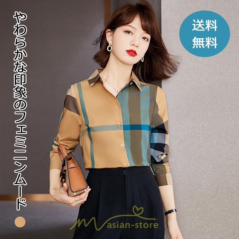 シャツ・ブラウス | ブラウス レディース 長袖 50代 チェック柄 シャツ コットン トップス きれい 40代 30代 20代 カジュアル 通勤 お出かけ 食事会 お出かけ 女子会 デート