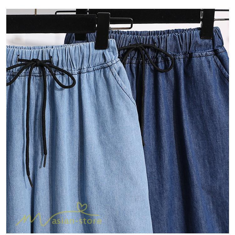 ジーンズ、デニム | ワイドパンツ レディース ガウチョパンツ デニム ゆったり デニムパンツ ジーンズ ジーパン 薄手 春秋コーデ 大きいサイズ ひも付き 女性着 日常感 上品 着回し