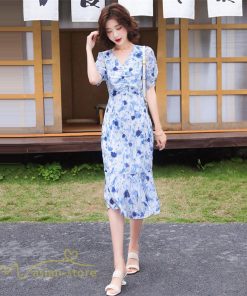 ミディアム | ワンピース レディース 春 夏 着痩せ 花柄 きれいめ サマー おしゃれ 上品 ひざ丈 半袖 サマーワンピース レトロ風 韓国風 通勤通学 お出かけ