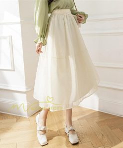 送料無料SALE | スカート 夏 Aラインスカート 切り替え 無地 ウエストゴム 膝下丈 ハイウエスト ミモレ丈 裏地付き プリンセス 可愛い 30代40代 サマー 女っぽい 軽量 ふんわり