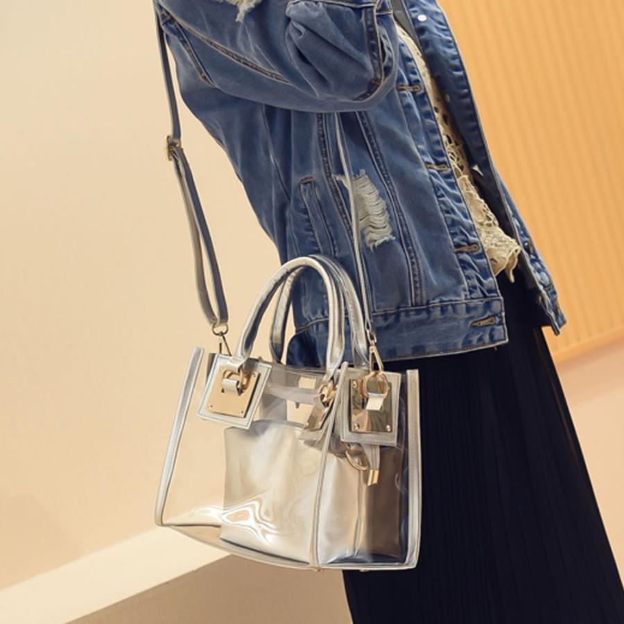 トートバッグ | レディース PVC 春夏 ショルダーバッグ クリアバッグ プールバッグ 透明