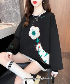 パーカー | トレーナー レディース 大きいサイズ 韓国 長袖 重ね着風 スウェット トップス 秋 冬 レイヤード風 切り替え 快適 楽ちん 着痩せ 秋服 重ね着 大人 送料無料