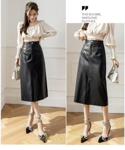 スカート | レザーフレアロング レディース  ボトムス ロングAライン ミモレ丈 かっこいい スリット オシャレ 着痩せ キレイめ
