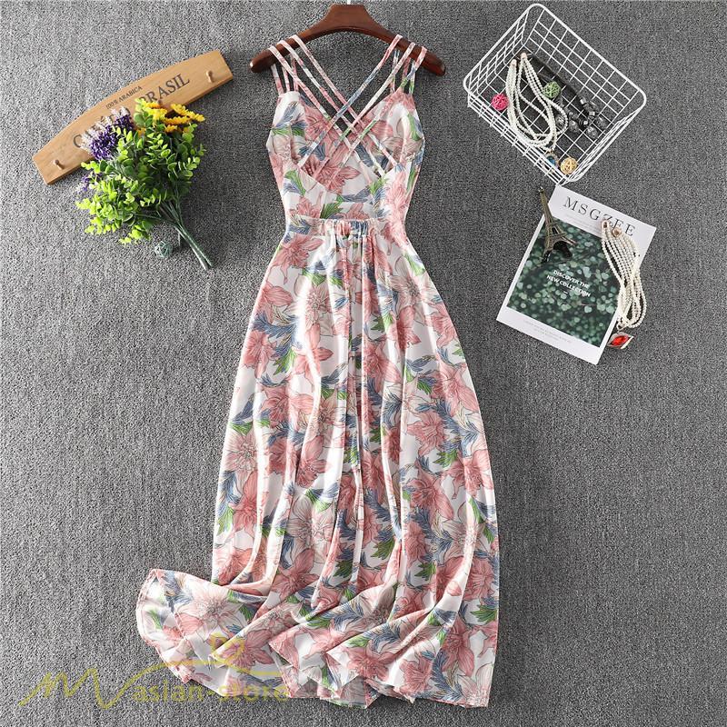 セール | ワンピース キャミソール ロング 花柄 フラワー キャミワンピ レディース ウエストゴム セクシーワンピ ハイウエスト 涼しい 2021夏新作 旅行 ビーチ プリント
