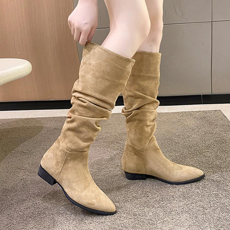 ニーハイブーツ | スエード調 ジョッキーブーツ ローヒール