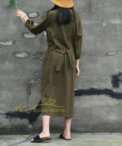 マキシ | 綿麻 リネン ワンピース ロング 長袖 無地 レディース ロング丈 体型カバー ゆったり 秋服 ファッション 着痩せ お出かけ カジュアル 20代30代40代 通勤通学