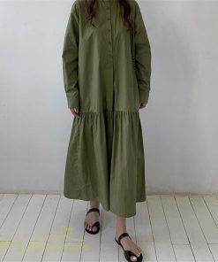 マキシ | シャツワンピース モックネック レディース 無地 長袖 切り替え Aラインワンピース 20代30代 フリーサイズ 春 ゆるワンピース コーデ 40代50代 秋 体型カバー