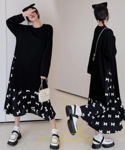 マキシ | ドッキングワンピース 秋 レディース 長袖ワンピース ロングワンピース 切り替えワンピース フェイク Aラインワンピース お呼ばれワンピース レイヤード風