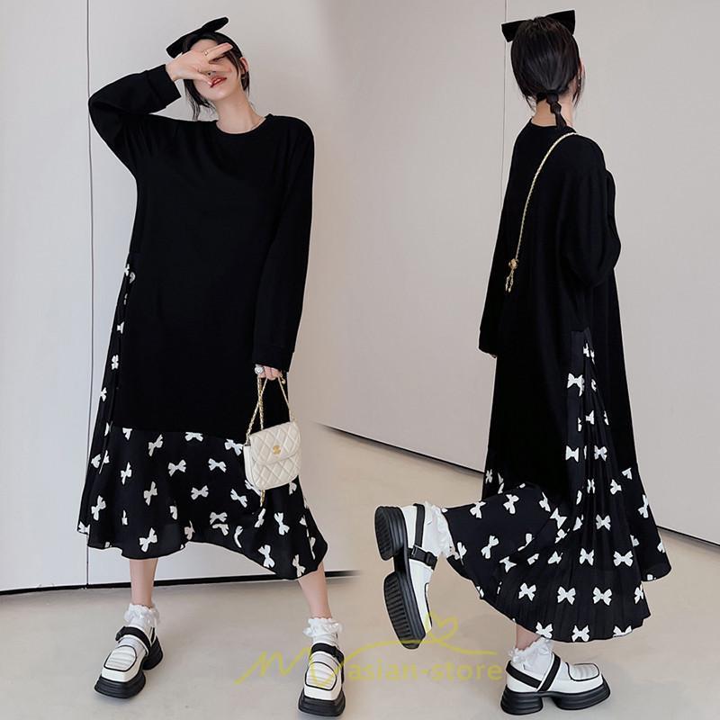 マキシ | ドッキングワンピース 秋 レディース 長袖ワンピース ロングワンピース 切り替えワンピース フェイク Aラインワンピース お呼ばれワンピース レイヤード風