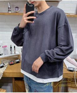 Tシャツ | ロングT メンズ 長袖 秋物 フェイク 切り替え レイヤード 重ね着風 20代30代 無地 カジュアル トレーナー 通学通勤 40代50代 カットソー